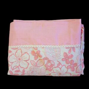 VTG Dantrel Pink Floral Flat Sheet No Iron Muslin Full/Double Quilting Crafts
